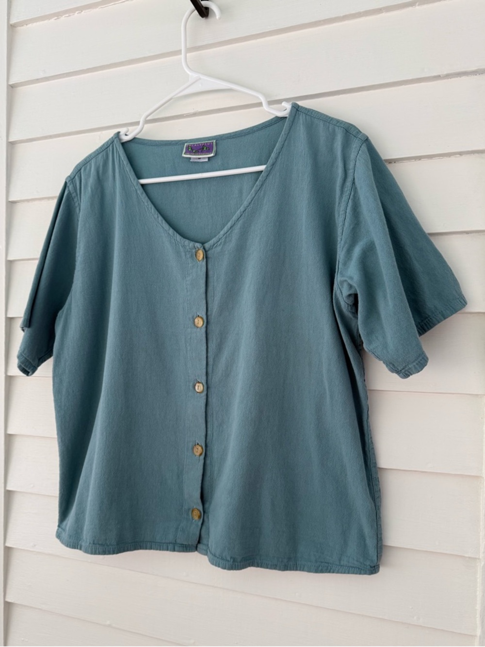 Eucalyptus | Teal Button Front Cotton Top Size M Handmade - Picture 3 of 7